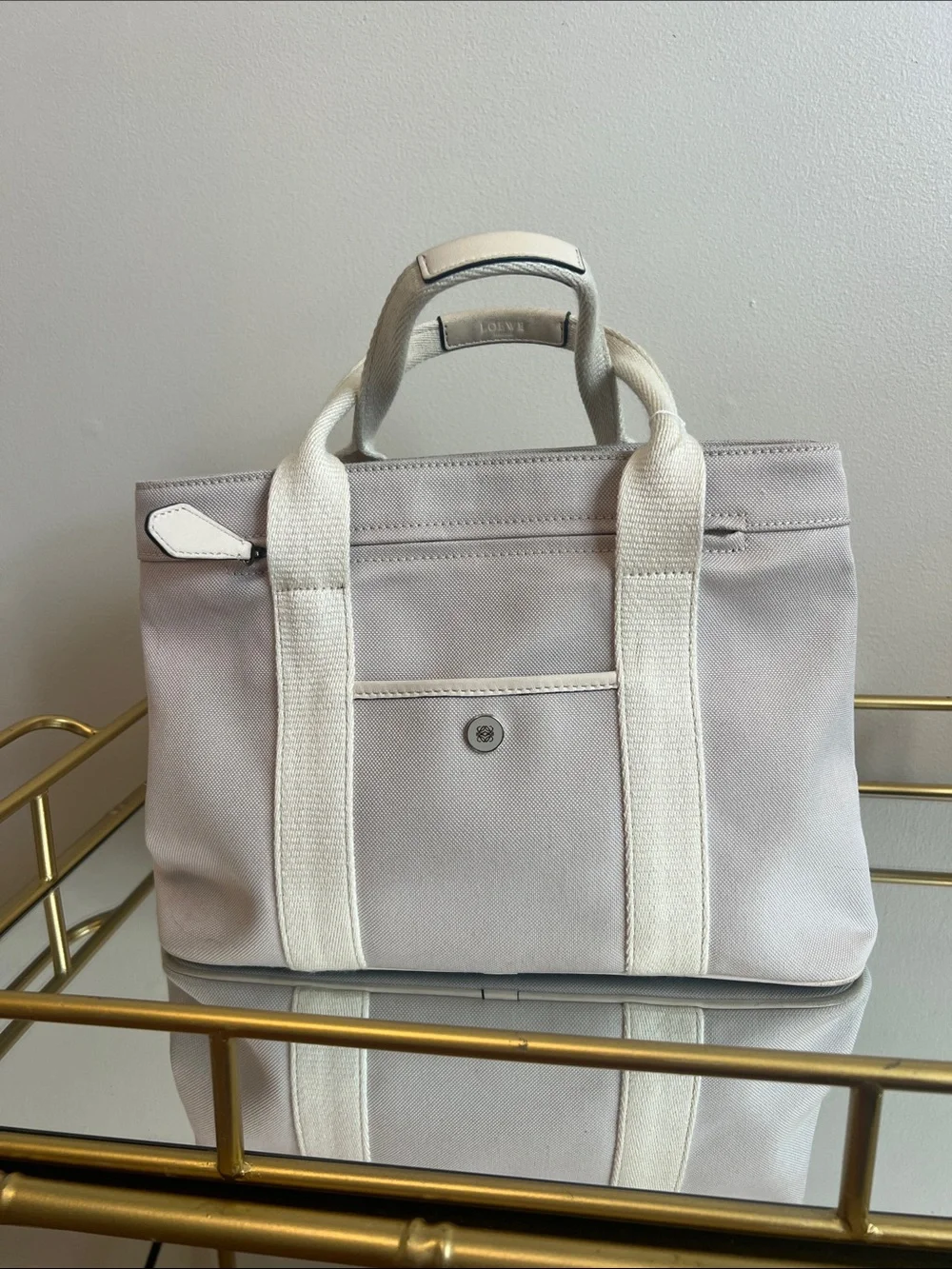 Loewe Canvas Logo Patch with Plum Monogram Interior Lining